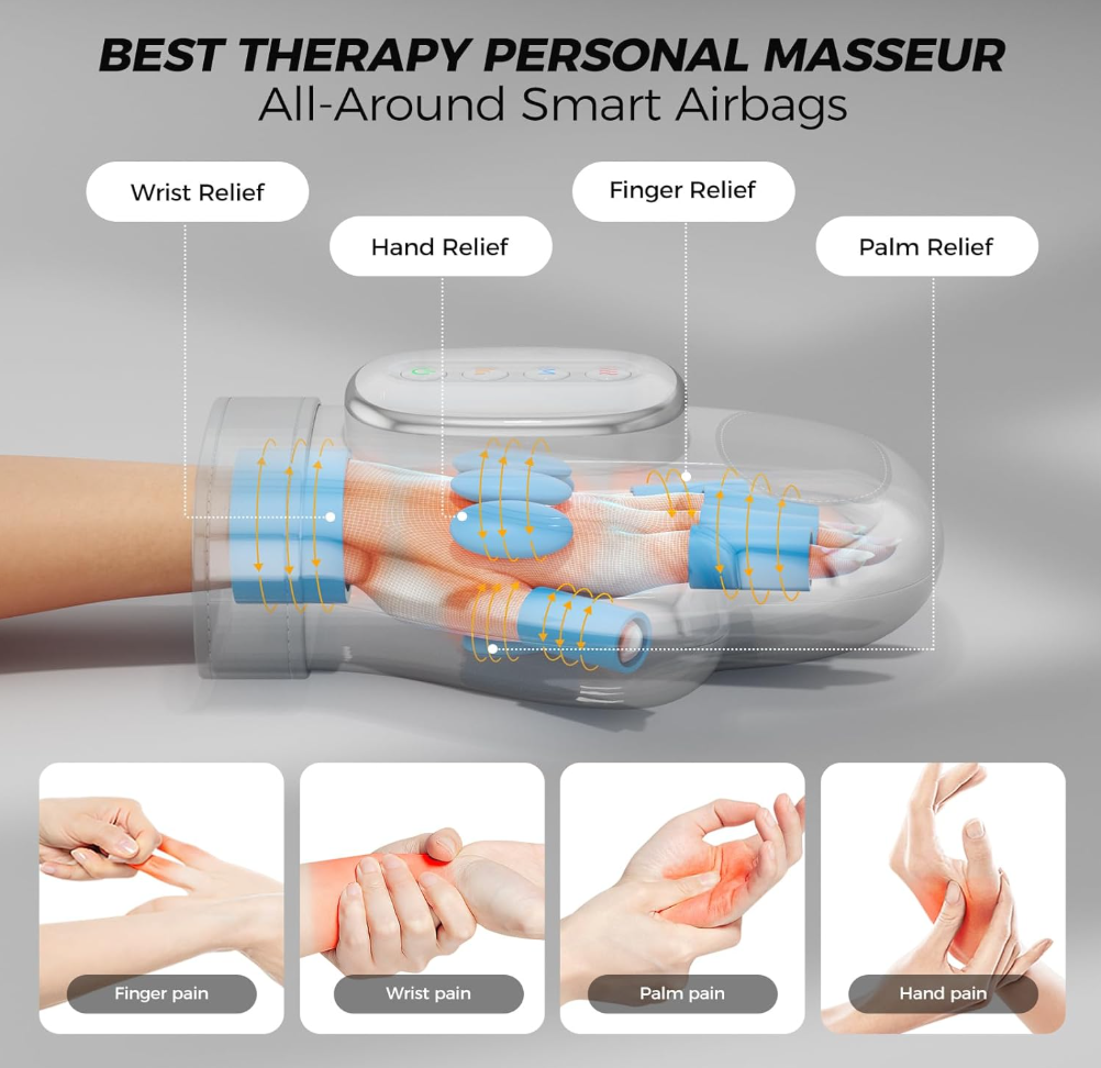 Hand Massager with Heat and Compression, Ideal Gift for Hand Massage Finger Massager Hand Therapy Equipment, Hand Wrist Muscles Massagers for Arthritis & Carpal Tunnel