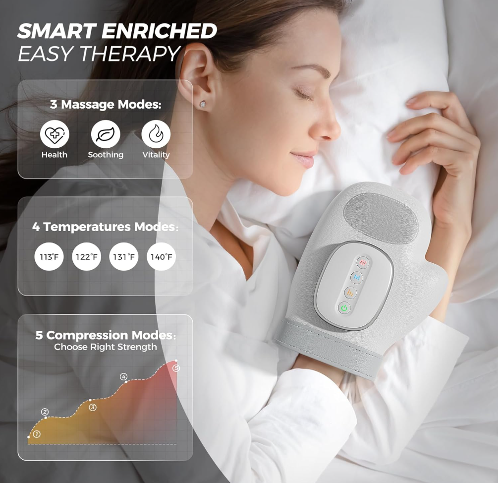Hand Massager with Heat and Compression, Ideal Gift for Hand Massage Finger Massager Hand Therapy Equipment, Hand Wrist Muscles Massagers for Arthritis & Carpal Tunnel
