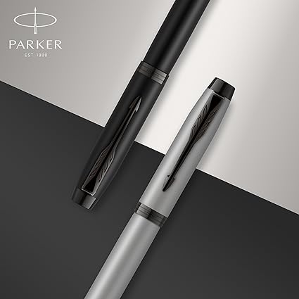 Parker IM Fountain Pen, Black Lacquer with Gold Trim, Fine Nib, Blue Ink Refill, Elegant Gift Box